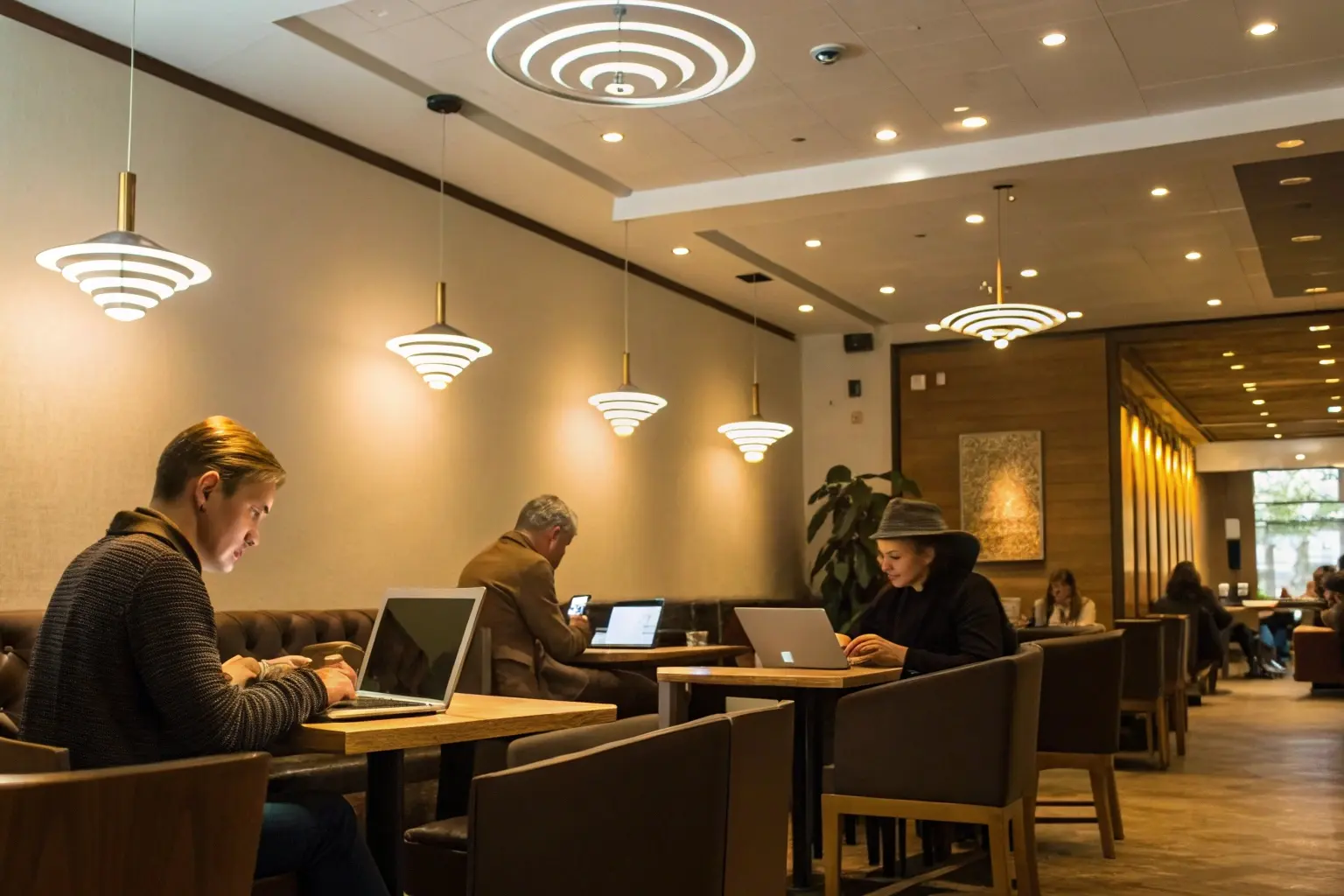 Low-power indoor AP for WiFi zones Ceiling-mounted AP inside small café