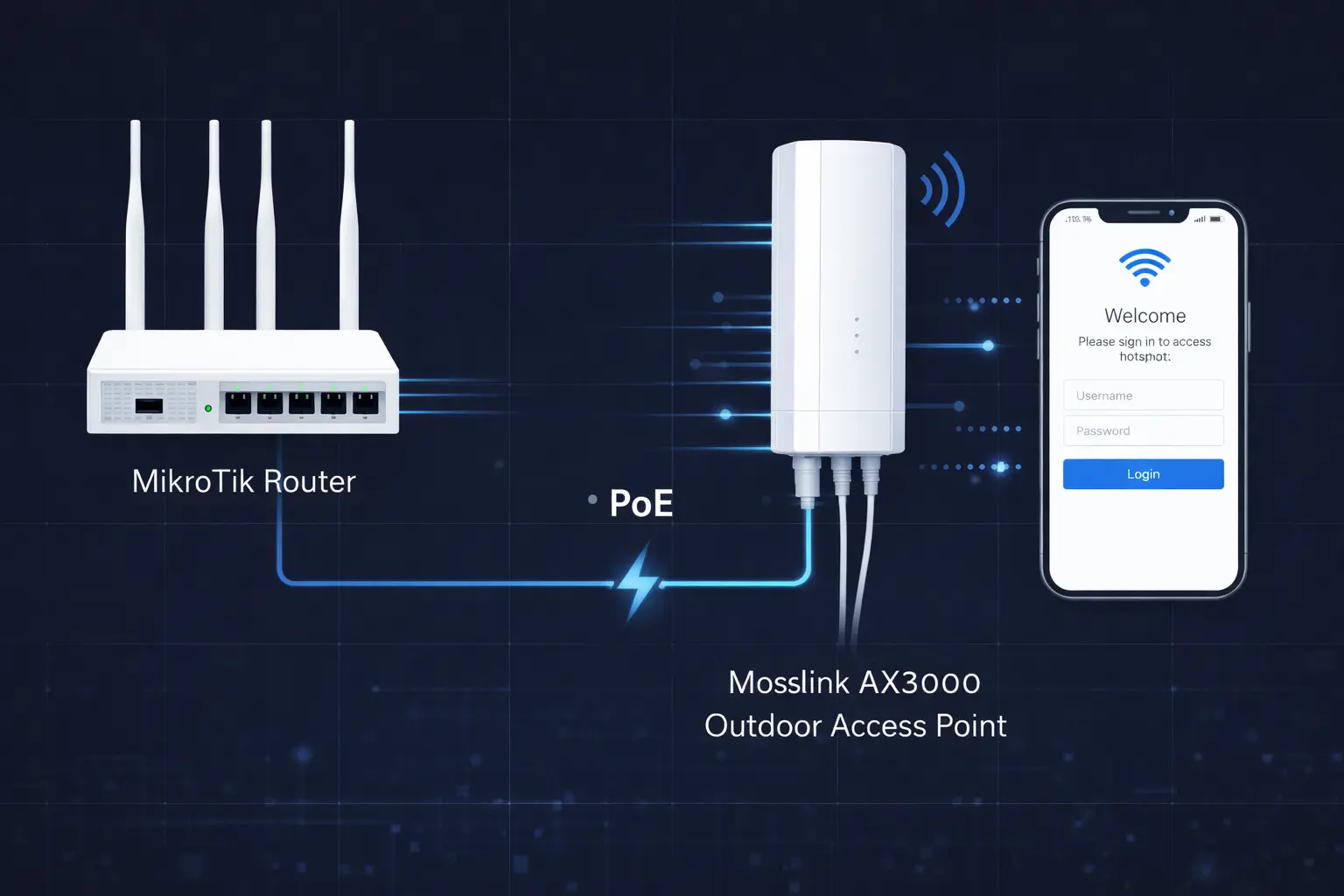 Mikrotik router+ Mosslink AX3000 AP Hotspot Setup Guide