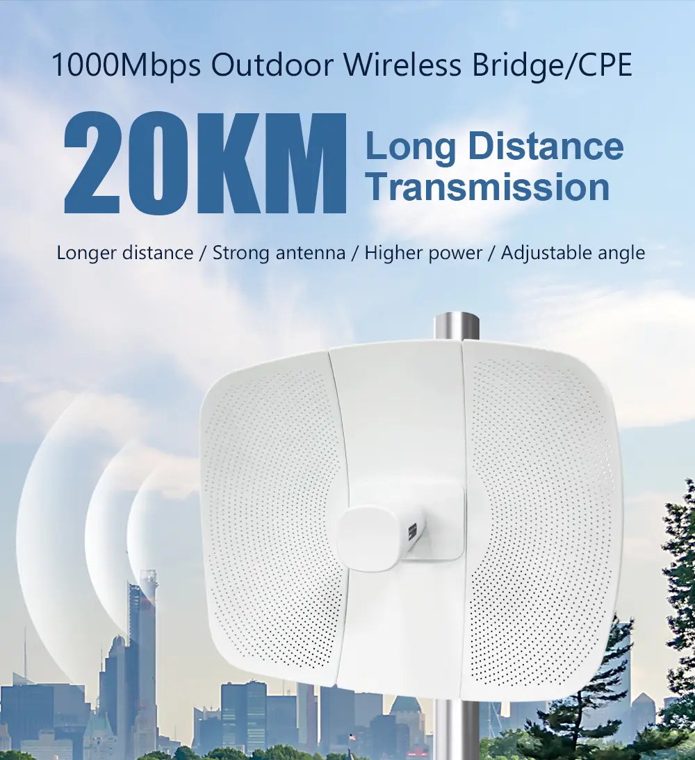 WB2500 5.8GHz Outdoor Wireless Bridge, 26dBi Radar Dish, 15KM, 900Mbps