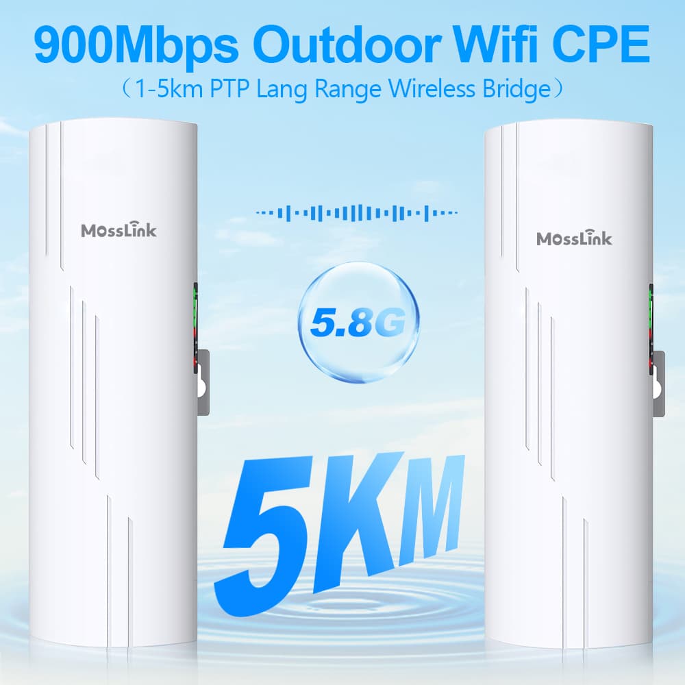 WB610H 5.8GHz 900Mbps 5KM Outdoor Wireless Bridge, Hotspot Mode, Dual PoE
